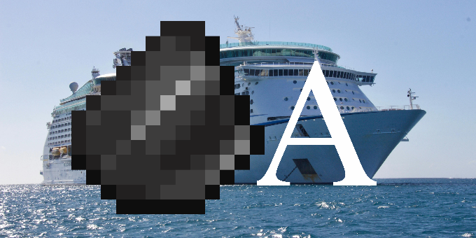 Photograph of a cruise ship with a pixelated flint next to the letter A2